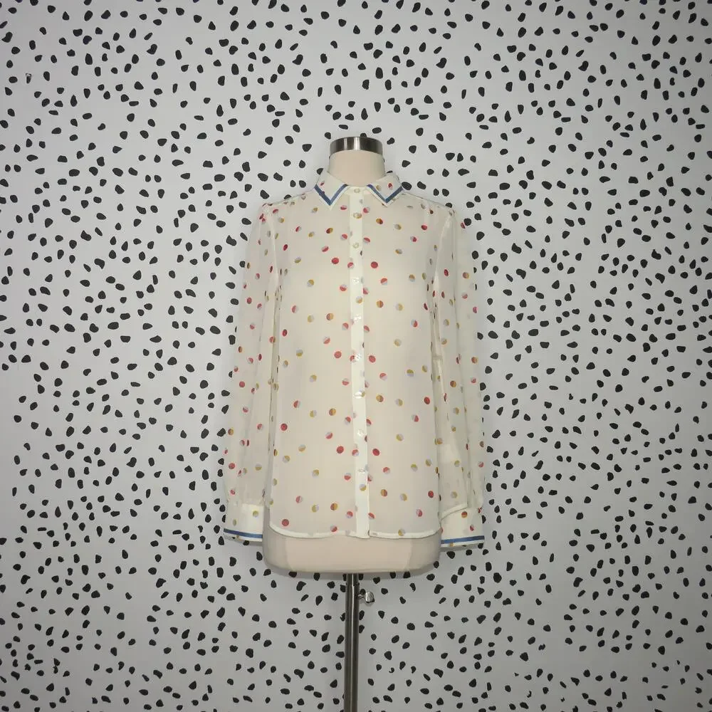 Modcloth Cream Polka Dot Print Be Buzzworthy Button Up Top - Picture 2 of 11